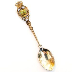 Vintage COPENHAGEN KOBENHAVN Denmark Collectible Souvenir Spoon Crown Rare Gold